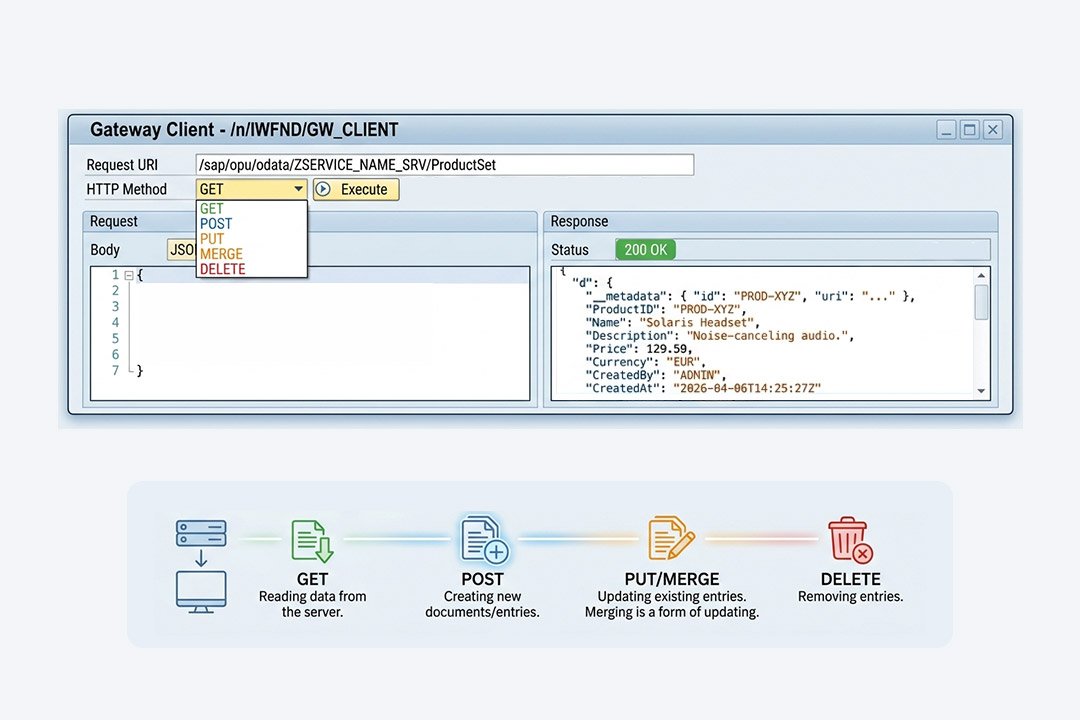 como hacer pruebas odata en la transaccion /n/iwfnd/gw_client